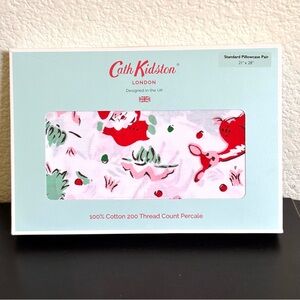 Cath Kidston London DITSY DEER Pink CHRISTMAS 2 STANDARD Cotton PILLOWCASES NEW